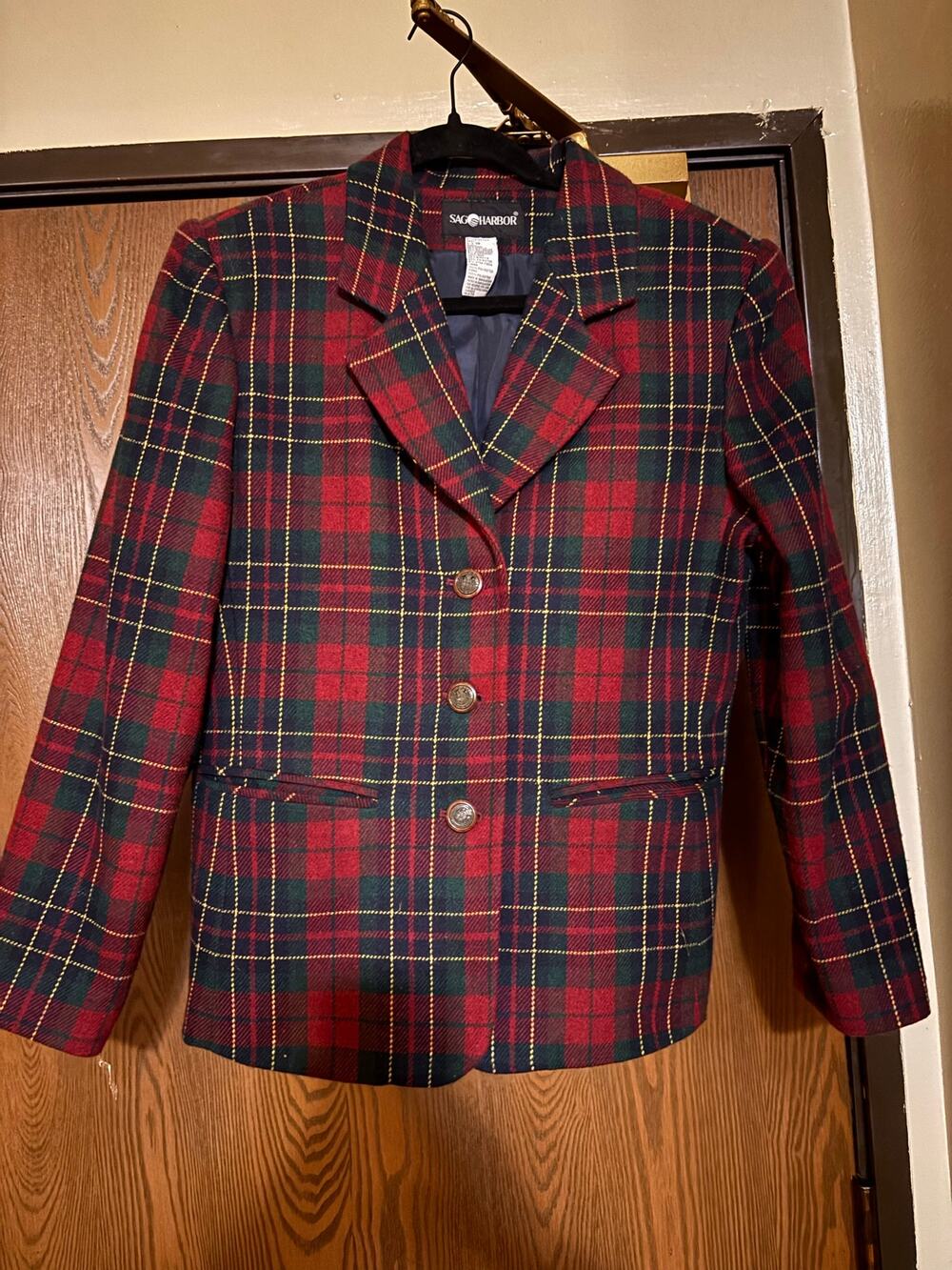 Vintage Sag Harbor Wool Plaid Tartan Fall Preppy Holiday Professional Blazer